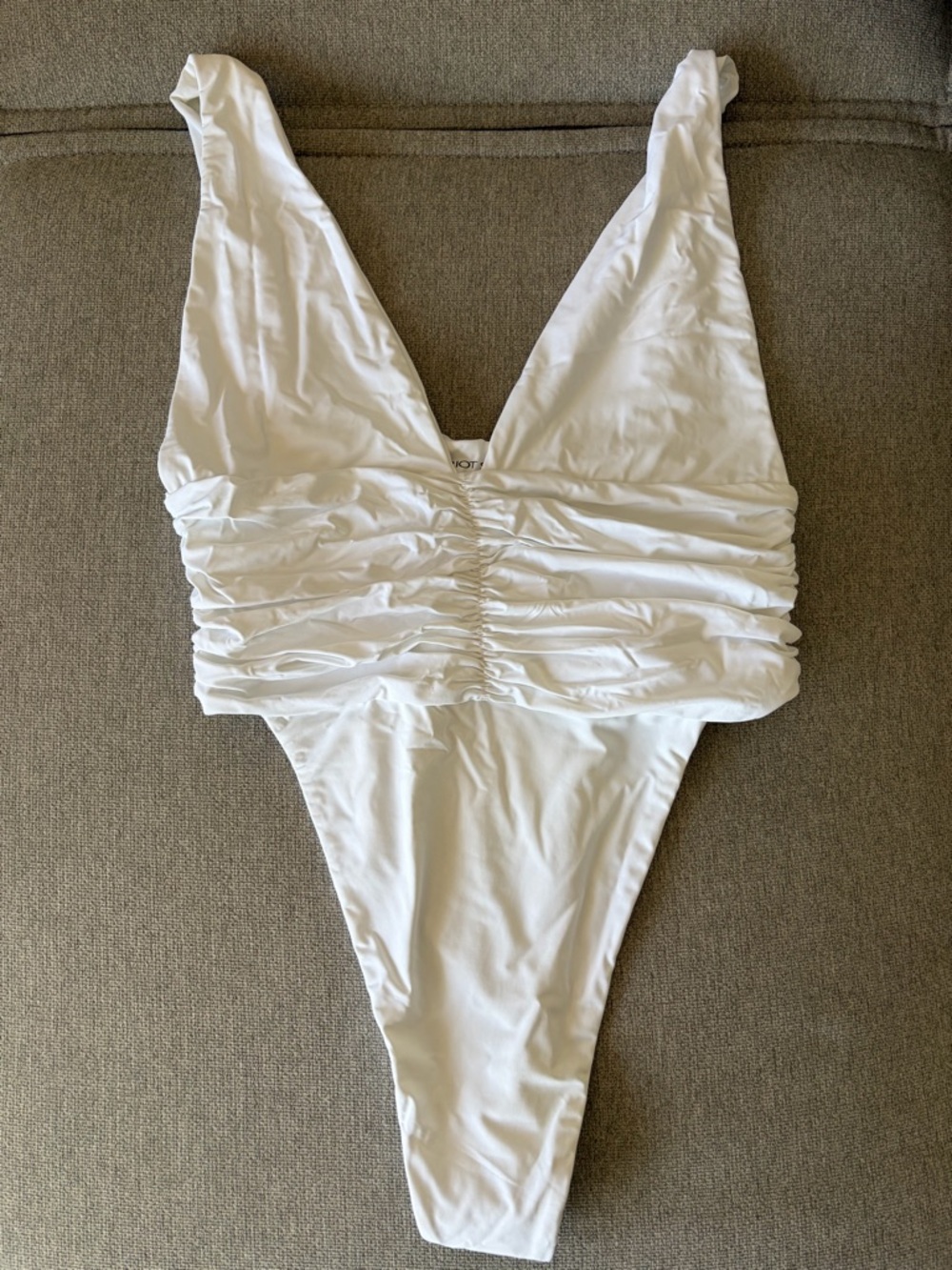 Riot Swim White Ruched V-Neck One-Piece Swimsuit